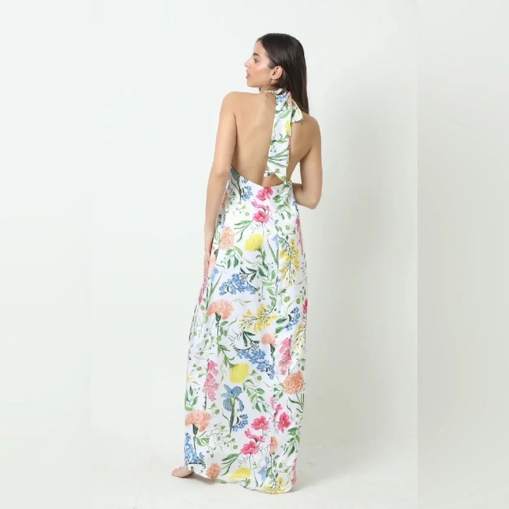 NWT Kleid Roma Maxi Navy Floral Halter Dress Gown Small